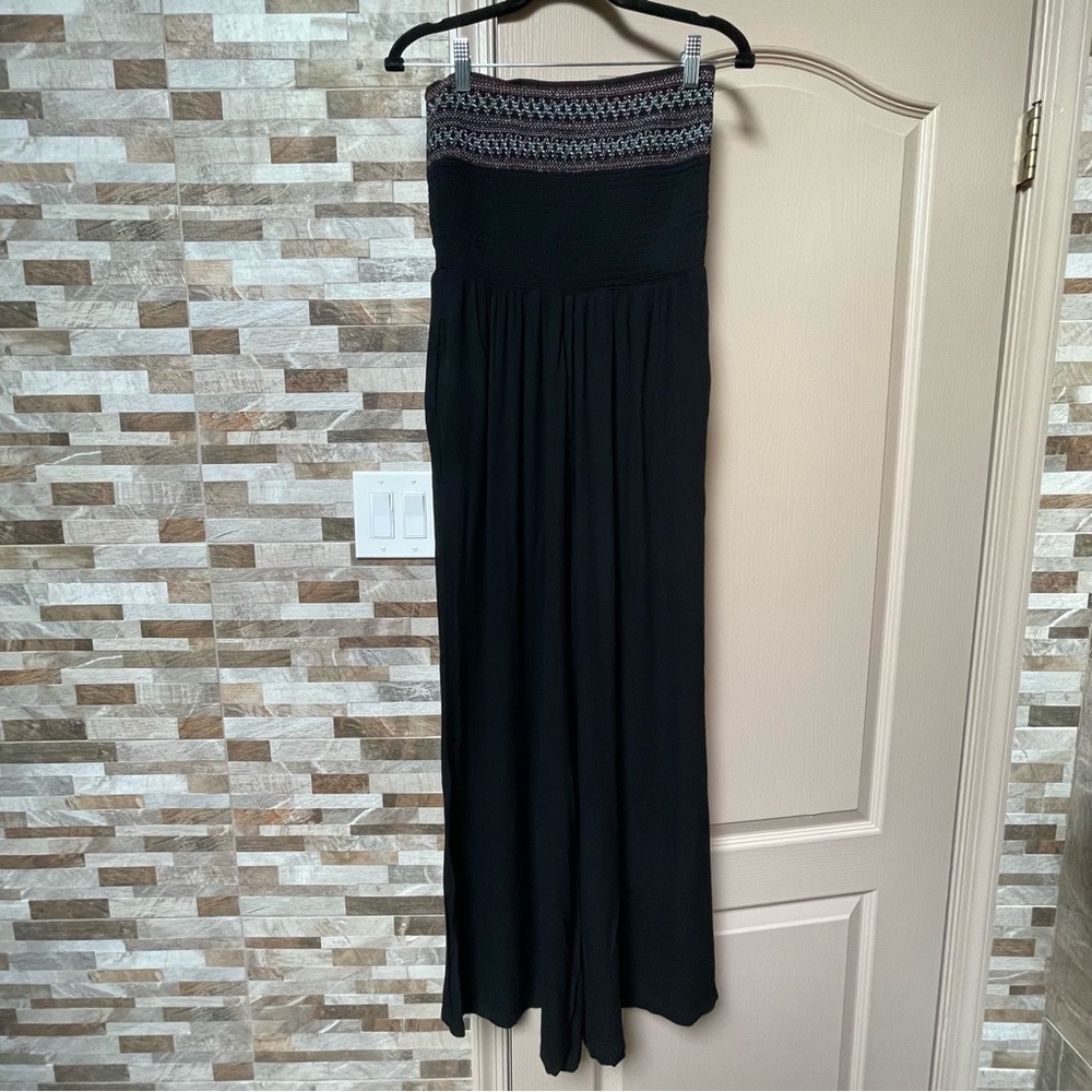 Superdry Black Strapless Wide-Leg Jumpsuit with Patterned Bodice - Picture 10 of 13
